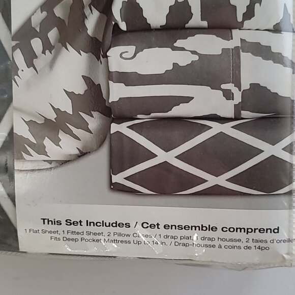 Millano Collection Pagoda 4 Piece Printed Sheet Set Grey King - Picture 3 of 4